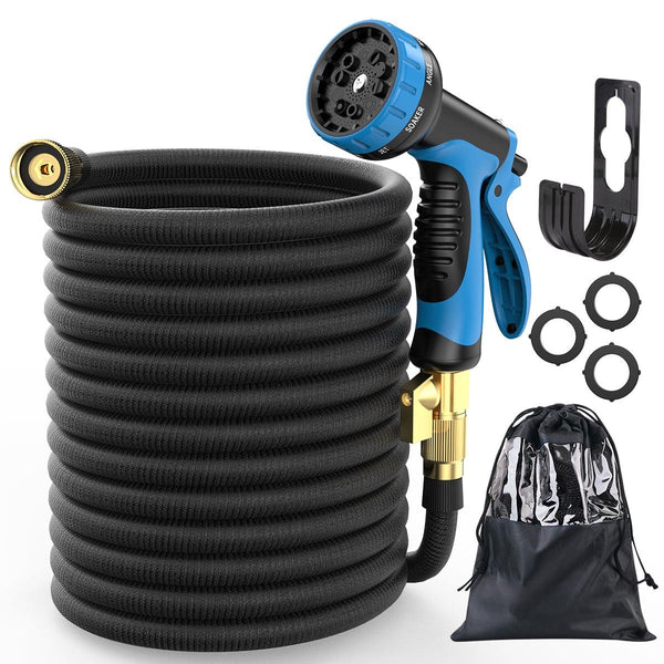 100ft and 50 ft. Flexible Garden Hose w/10 Function Nozzles, Expandable Solid Brass Fittings and Double Latex Core, Rust Proof