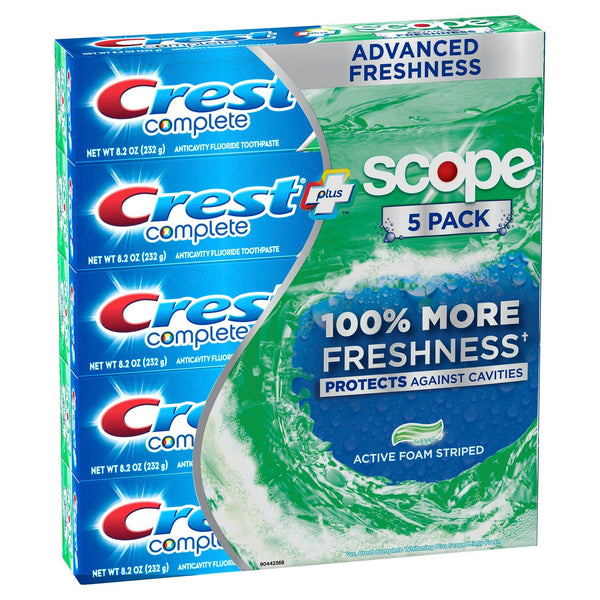 Crest Complete + Scope Advanced Active Foam Toothpaste, 8.2 oz, 5-pack