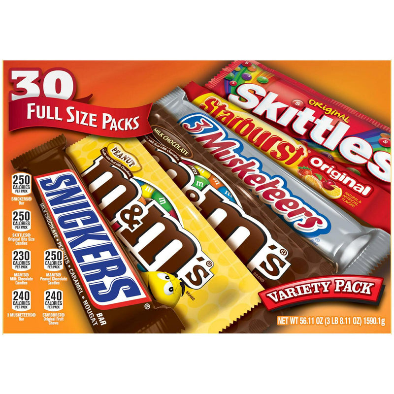 M&M's, Skittles and More Candy Bars, Variety Pack, Full Size, 30-count