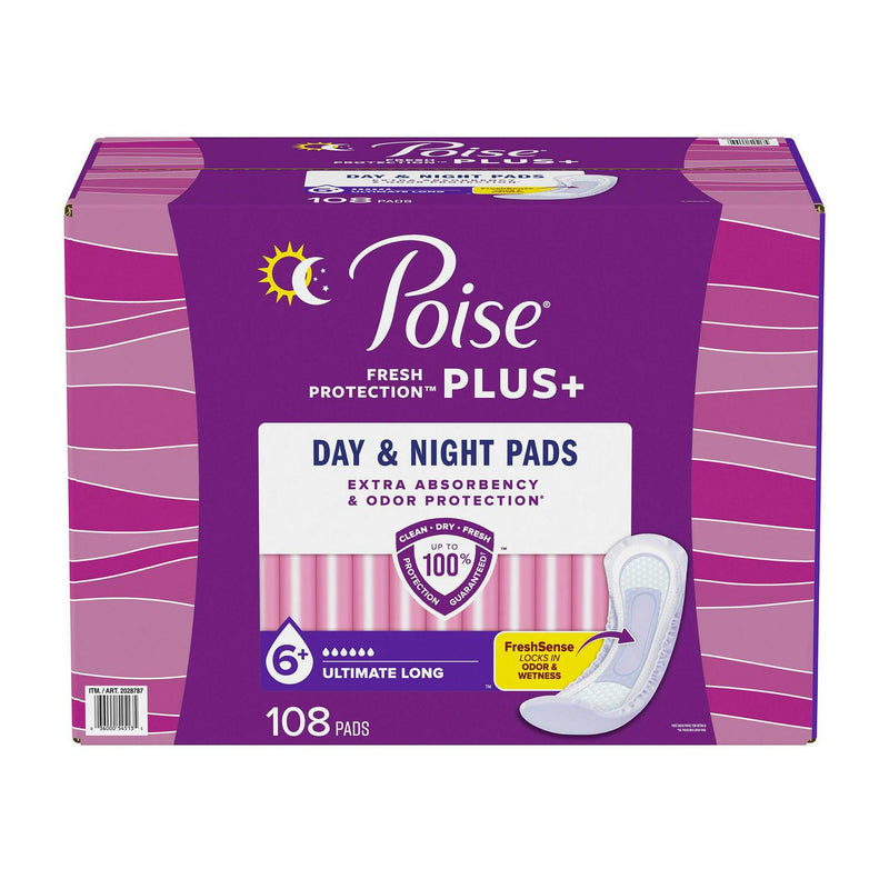 Poise Plus Pads, Ultimate Absorbency Long, 108-count