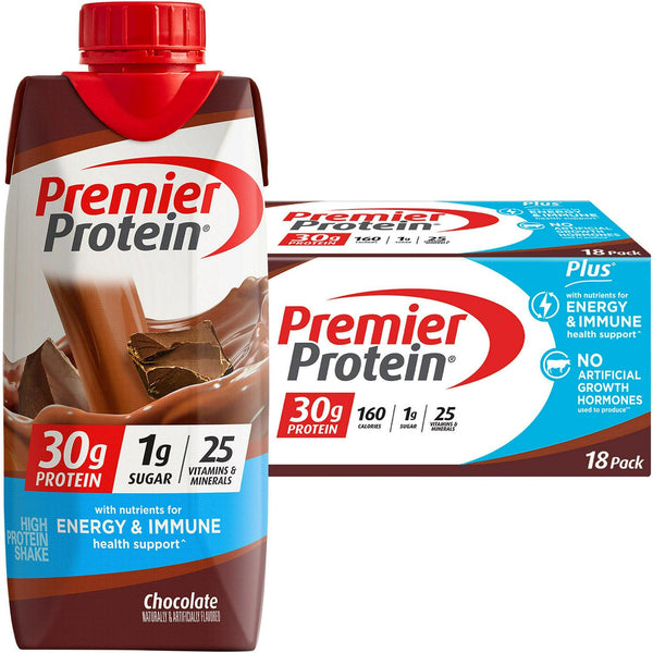 Premier 30g Protein PLUS Energy Support Shakes Chocolate 18-pack