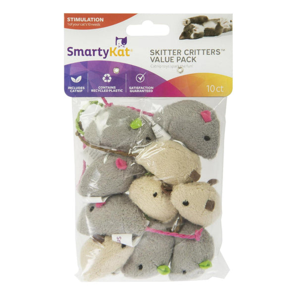 SmartyKat Skitter Critters Value Pack, Soft Plush Catnip Filled Mice Cat Toys, 10 Count