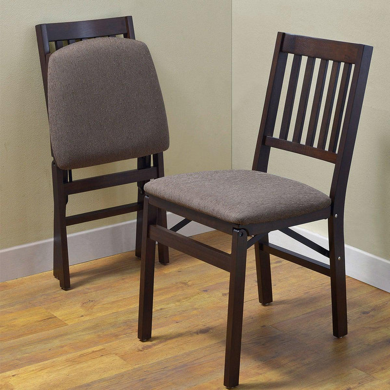 Stakmore Wood Folding Chair with Upholstered Seat, Espresso, 2-pack