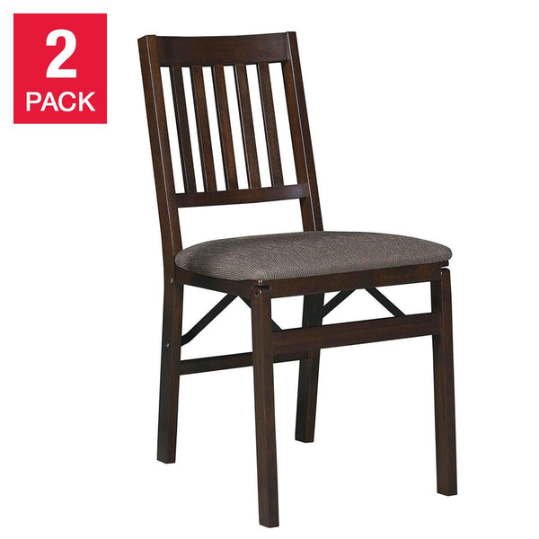 Stakmore Wood Folding Chair with Upholstered Seat, Espresso, 2-pack