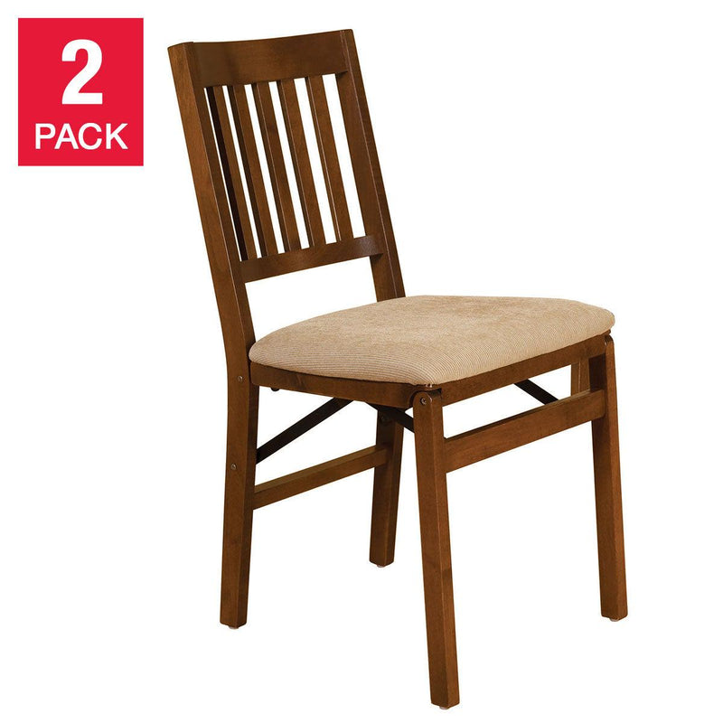 Stakmore Wood Upholstered Folding Chair, Fruitwood, 2-pack